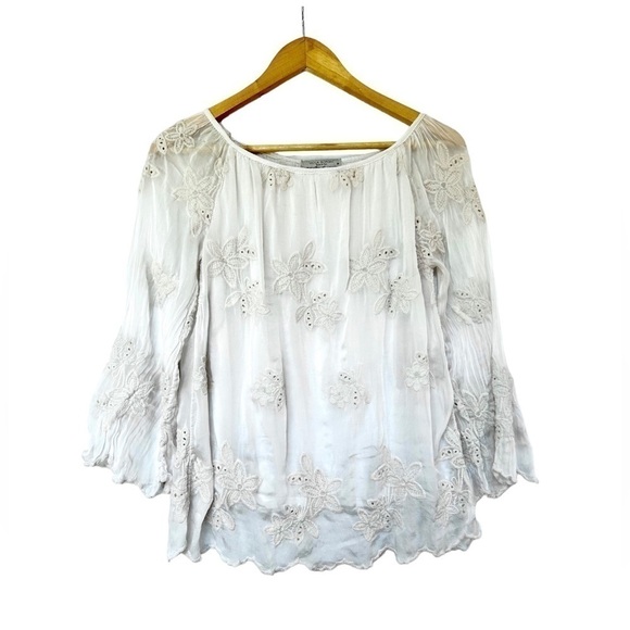 Viola borhi 100% silk made in Italy embroidered off white top size M - Picture 1 of 9